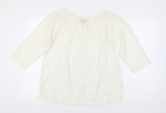 Paul Costelloe Women’s Ivory Linen Sequin Tunic Blouse UK 18