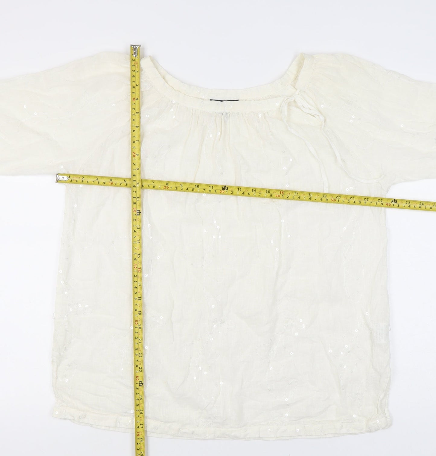 Paul Costelloe Women’s Ivory Linen Sequin Tunic Blouse UK 18