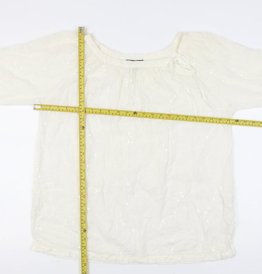 Paul Costelloe Women’s Ivory Linen Sequin Tunic Blouse UK 18