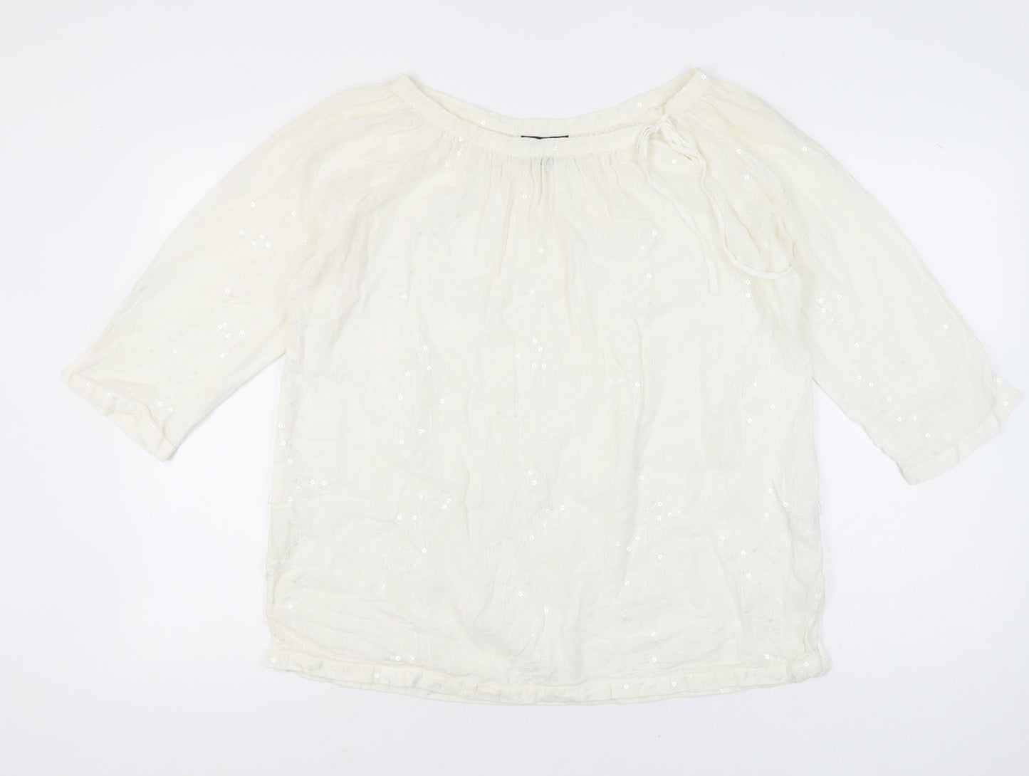 Paul Costelloe Women’s Ivory Linen Sequin Tunic Blouse UK 18