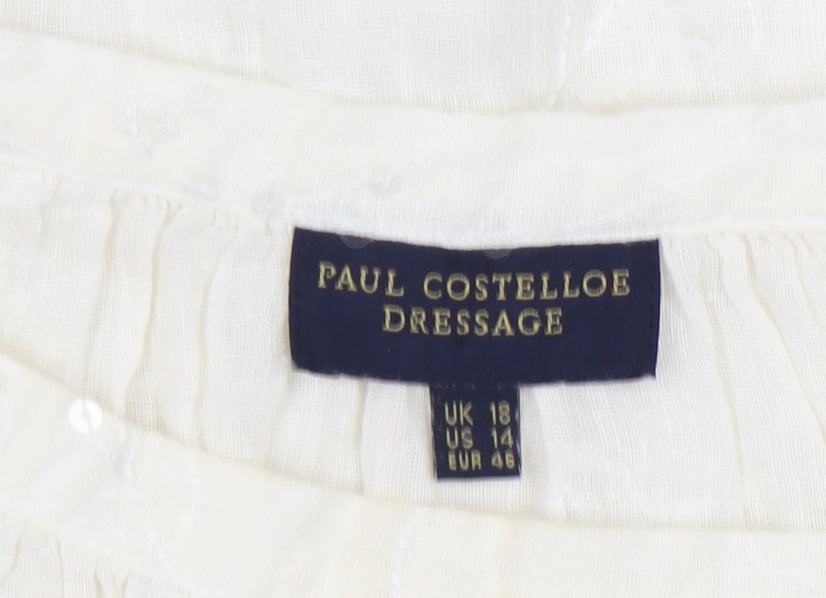 Paul Costelloe Women’s Ivory Linen Sequin Tunic Blouse UK 18