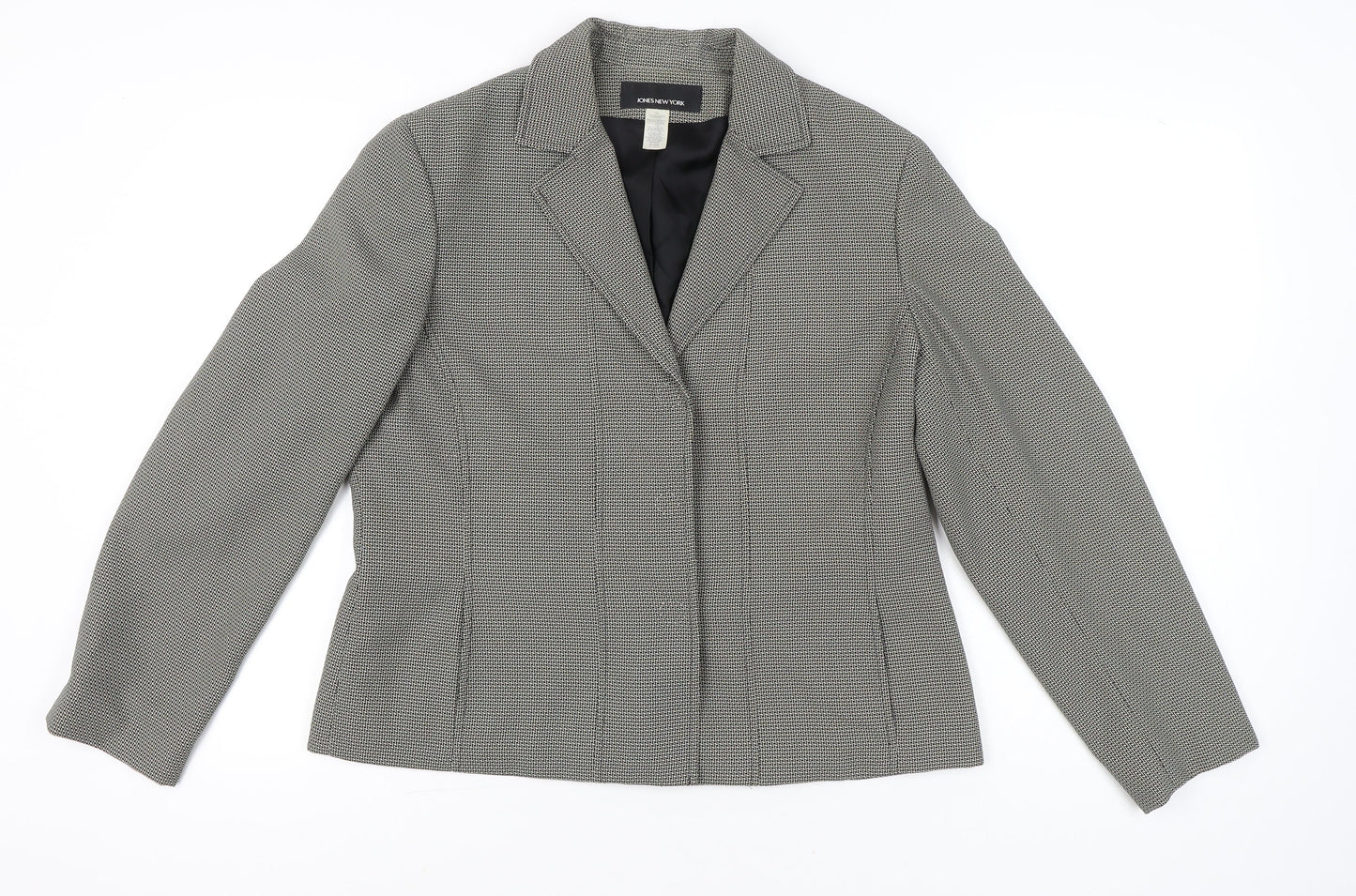 Jones New York Womens Grey Houndstooth Blazer Jacket Size 16