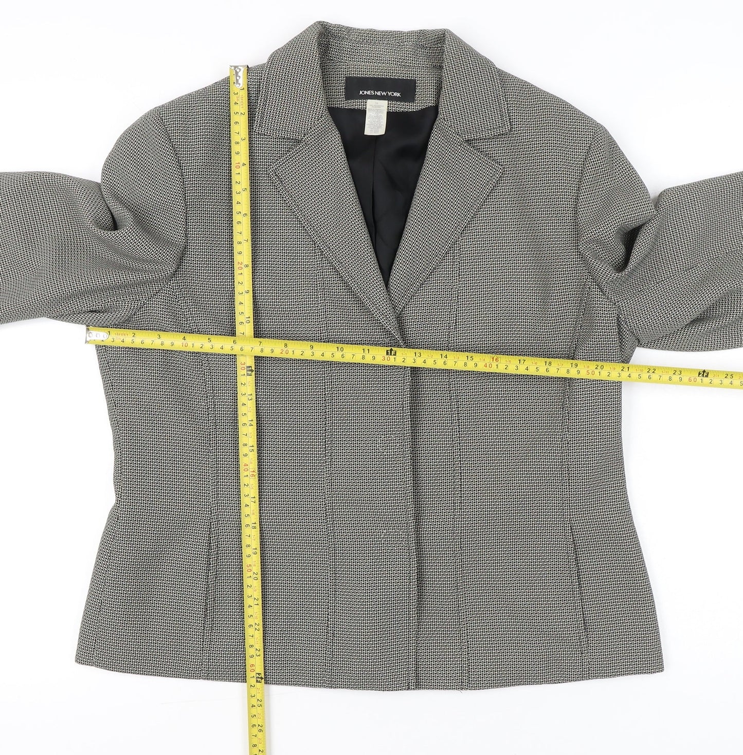 Jones New York Womens Grey Houndstooth Blazer Jacket Size 16