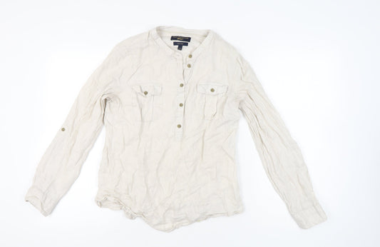 Paul Costelloe Women Beige Linen Button-Up Tunic Shirt Size 12