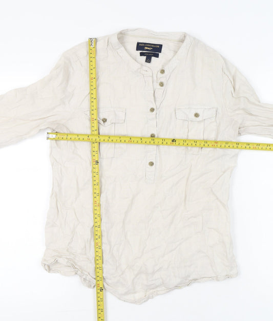 Paul Costelloe Women Beige Linen Button-Up Tunic Shirt Size 12