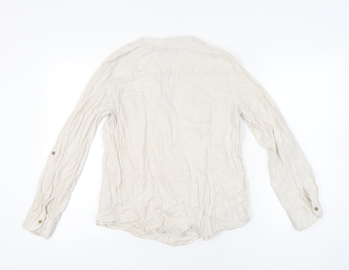 Paul Costelloe Women Beige Linen Button-Up Tunic Shirt Size 12