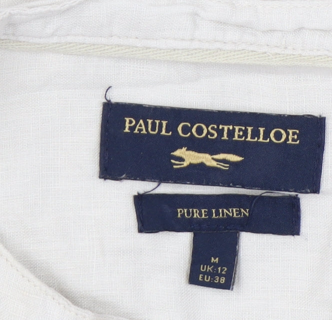Paul Costelloe Women Beige Linen Button-Up Tunic Shirt Size 12