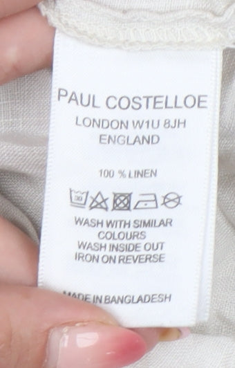 Paul Costelloe Women Beige Linen Button-Up Tunic Shirt Size 12