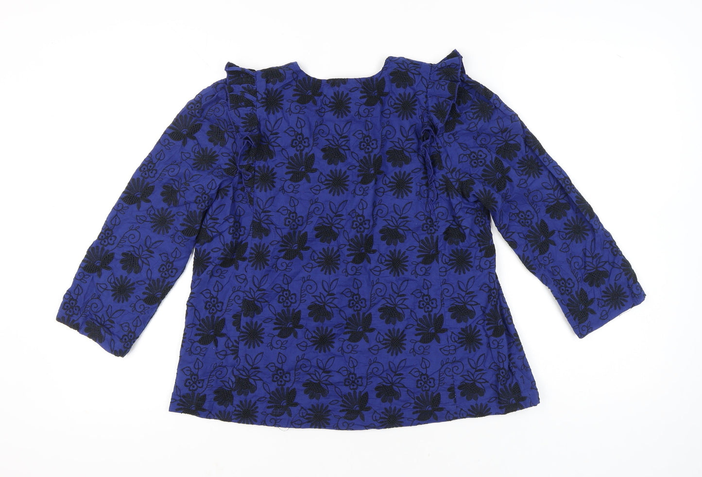 Thought Womens Blue Floral Embroidered Blouse Size 12 Tunic Style