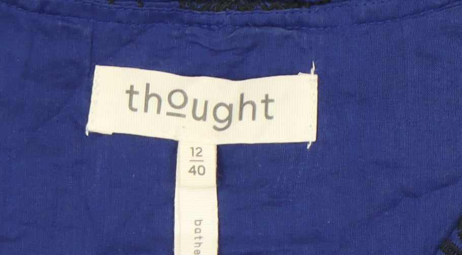 Thought Womens Blue Floral Embroidered Blouse Size 12 Tunic Style