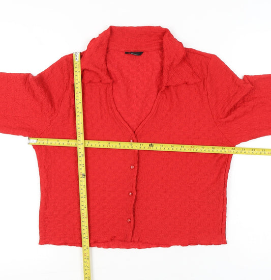 Monki Womens Red Cropped Collared Button-Up Shirt Blouse L