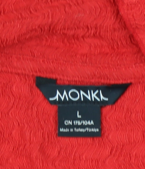 Monki Womens Red Cropped Collared Button-Up Shirt Blouse L