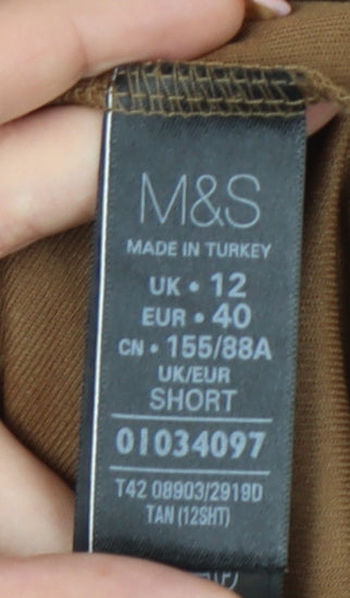 Marks and Spencer Womens Brown Size 12 Shift Dress V-Neck Short Sleeve