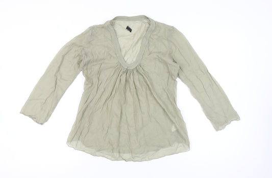 No.Lita Womens Beige Cotton Tunic Blouse Size 14 Long Sleeve