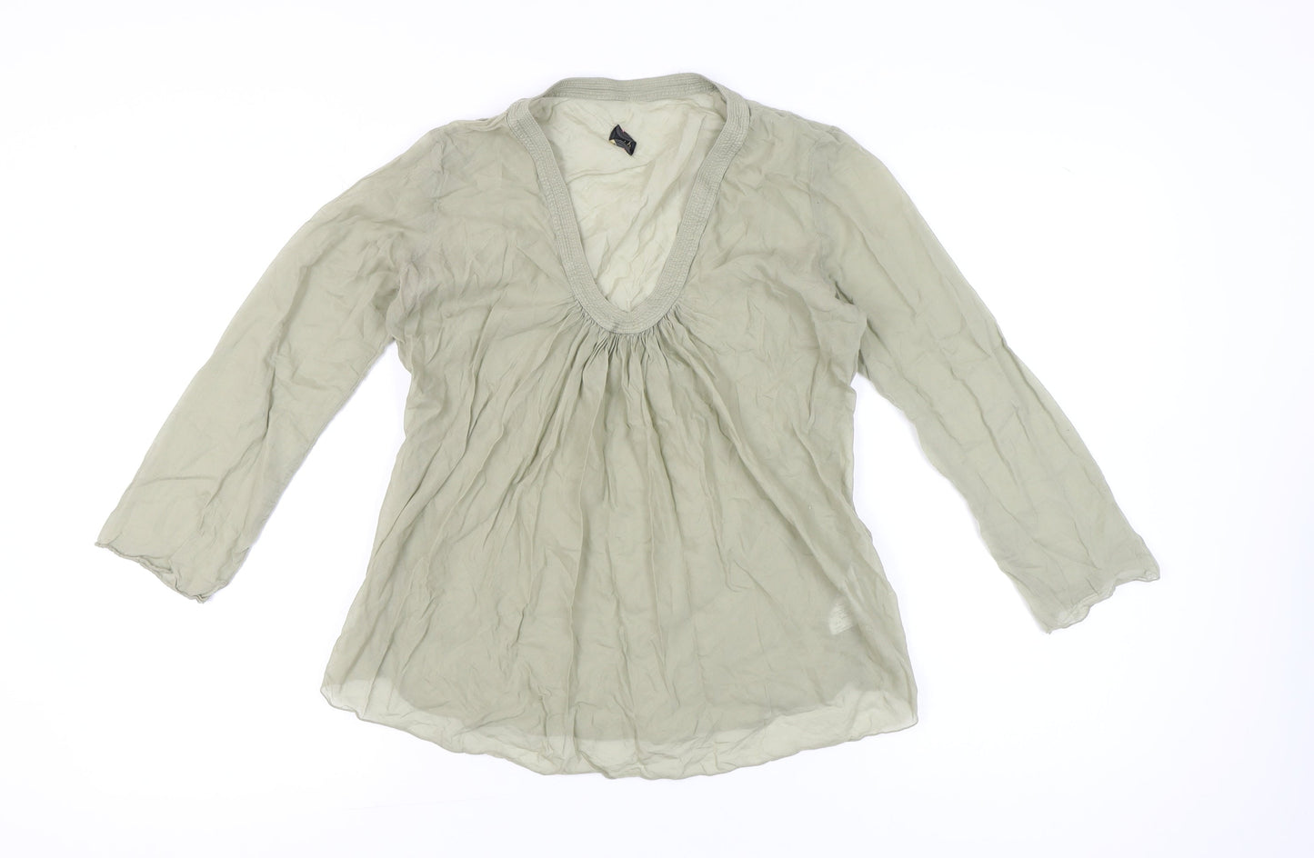 No.Lita Womens Beige Cotton Tunic Blouse Size 14 Long Sleeve