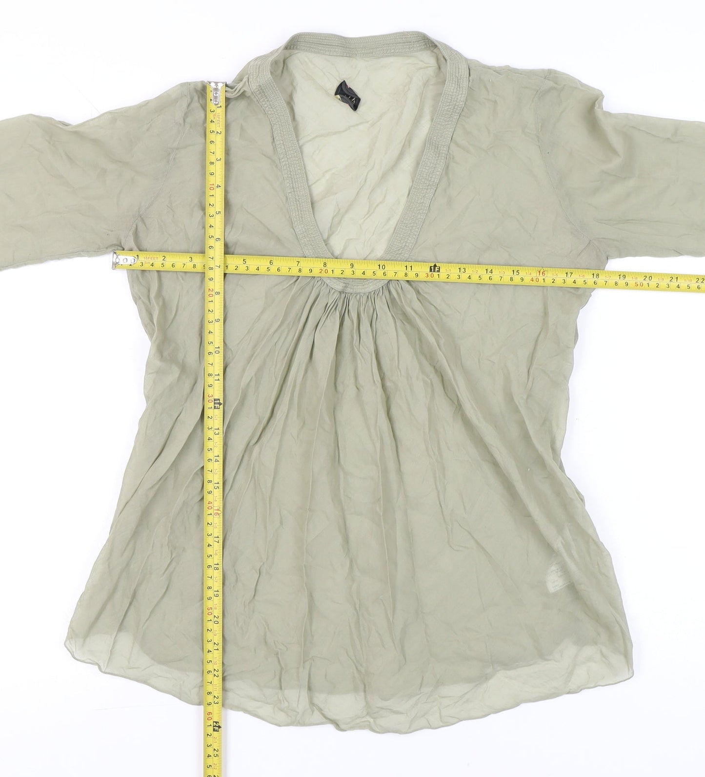 No.Lita Womens Beige Cotton Tunic Blouse Size 14 Long Sleeve