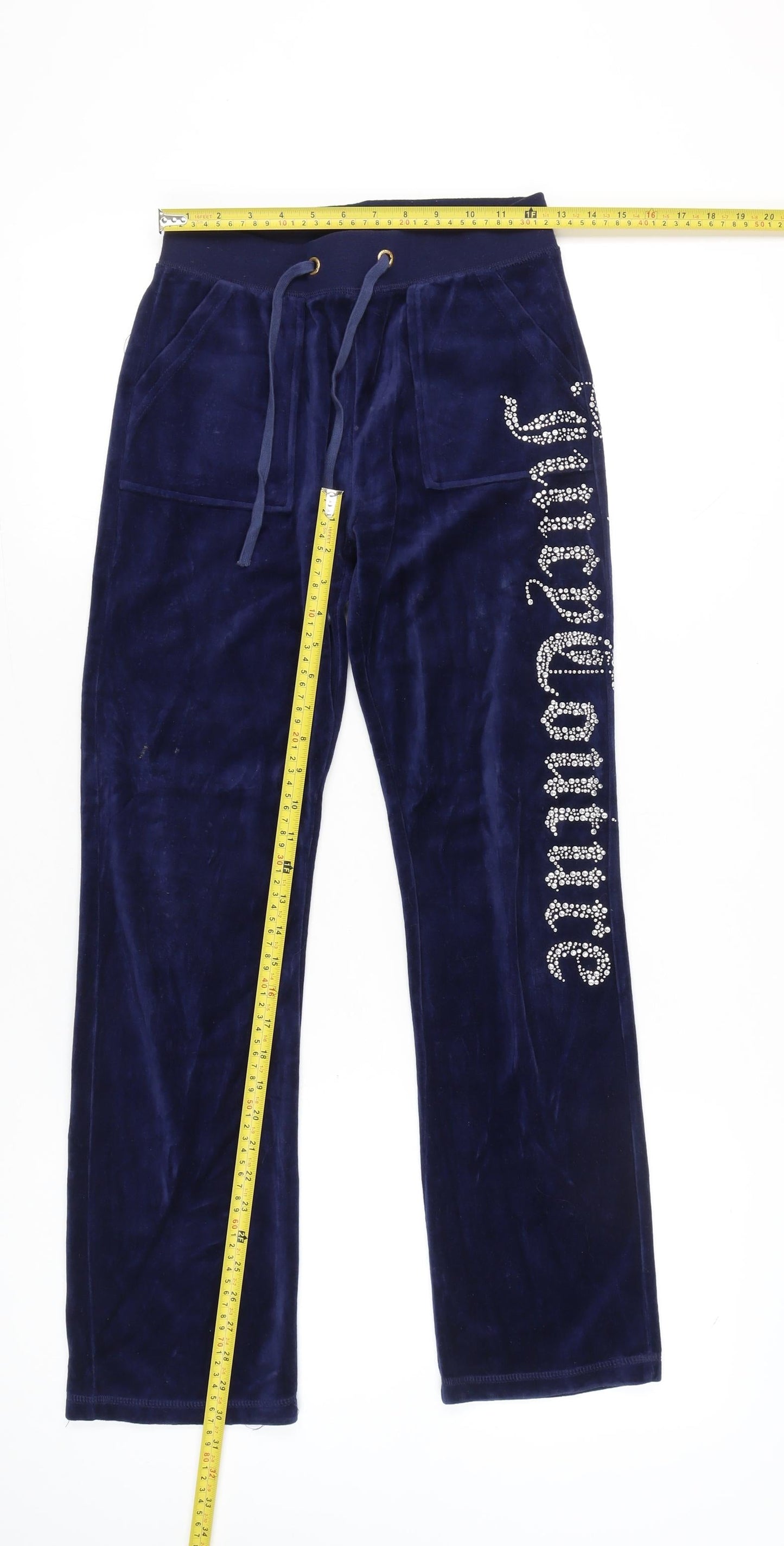 Juicy Couture Womens Blue Velour Sweatpants S Rhinestone Logo