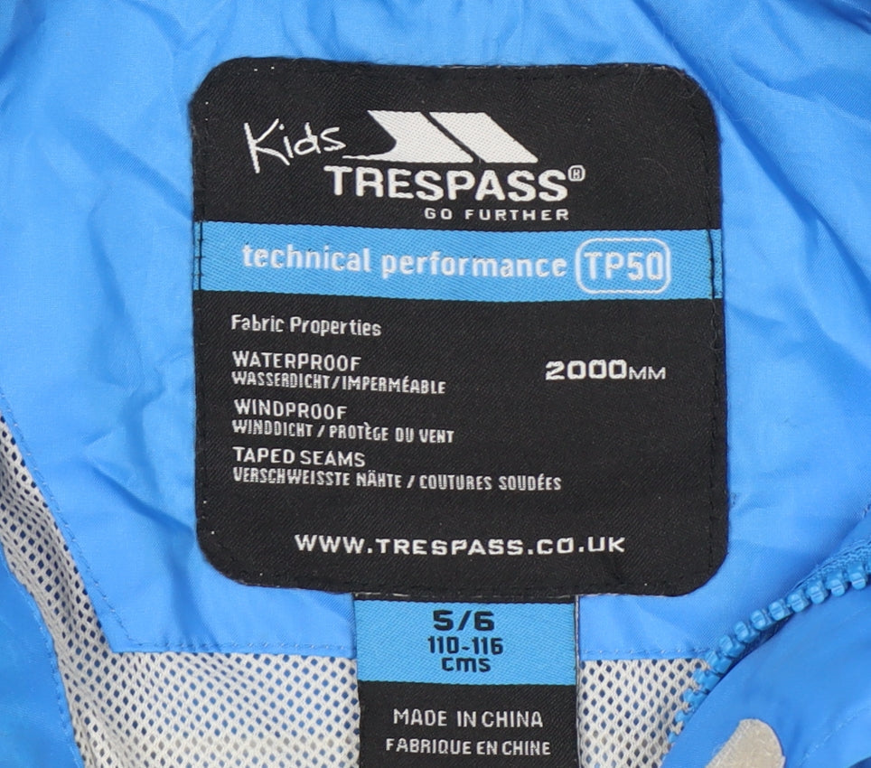 Trespass Boys Blue Waterproof Hooded Rain Coat Jacket 5-6 Years