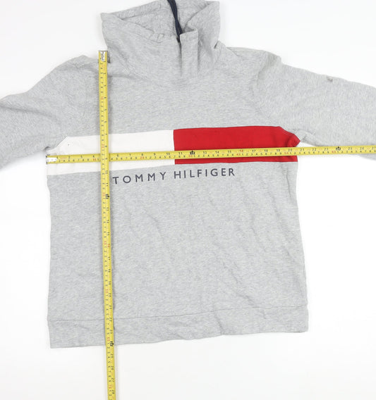 Tommy Hilfiger Women Grey L Quarter Zip Sweatshirt Logo Pullover Cotton Blend