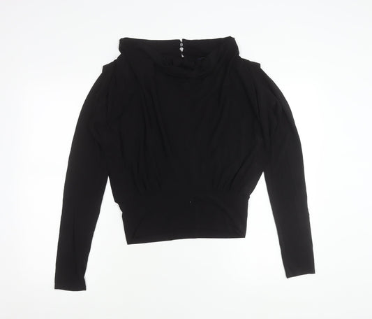 Additional front view of French Connection women’s black long sleeve cowl neck blouse m