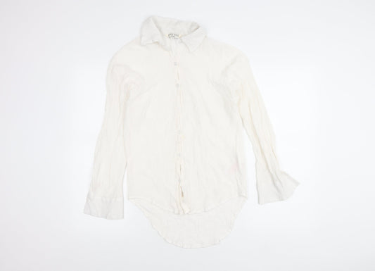 Brave Soul Womens White Button Up Long Sleeve Collared Shirt S