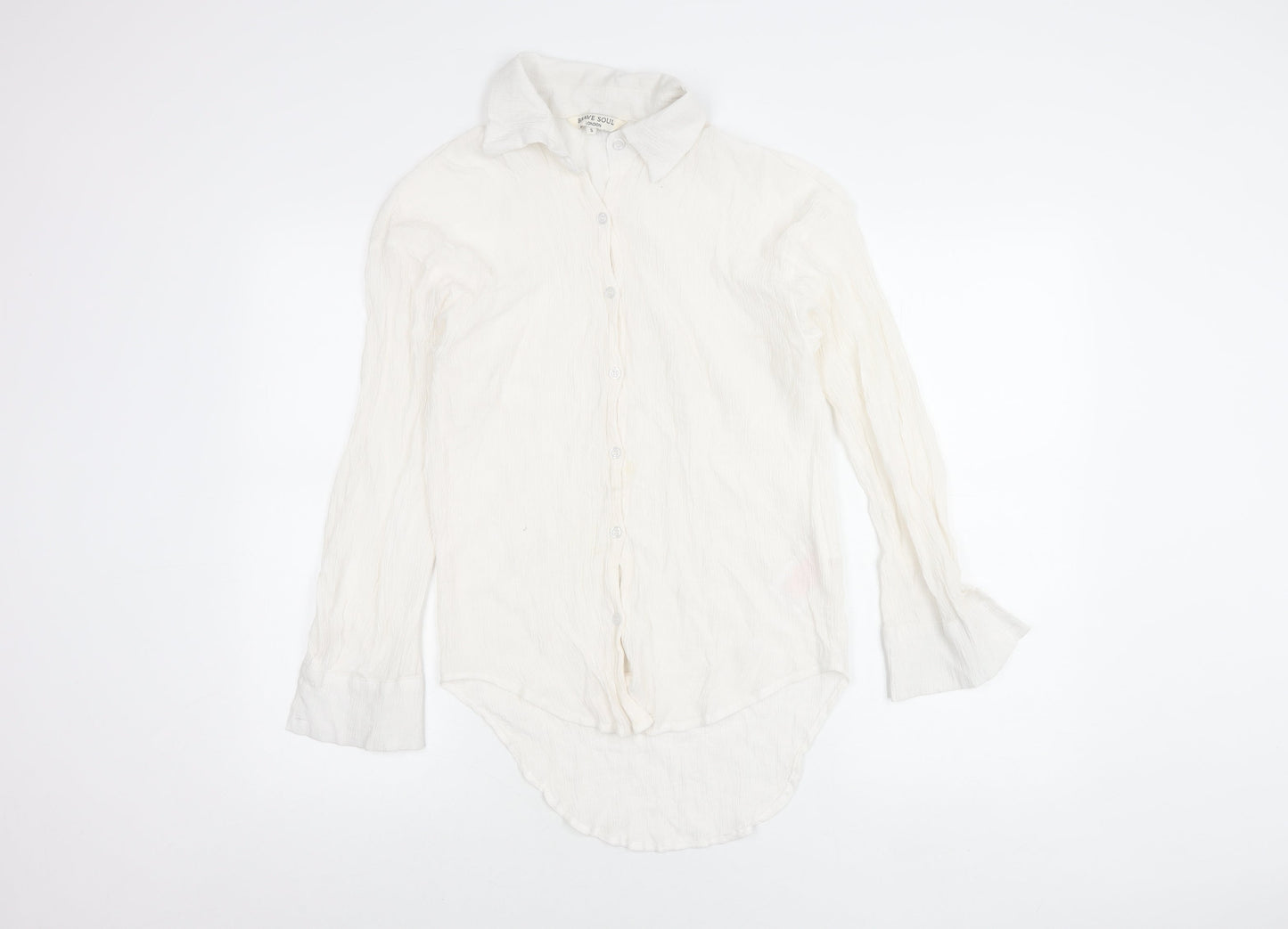 Brave Soul Womens White Button Up Long Sleeve Collared Shirt S