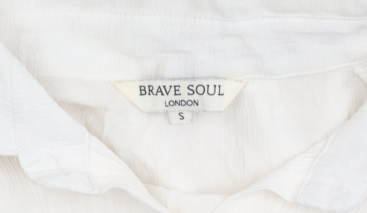 Brave Soul Womens White Button Up Long Sleeve Collared Shirt S