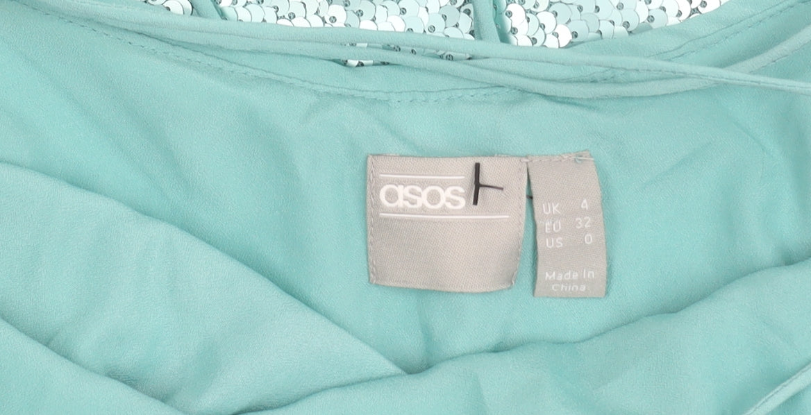 ASOS Women’s Green Sequin Slip Dress UK 4 Party Cocktail