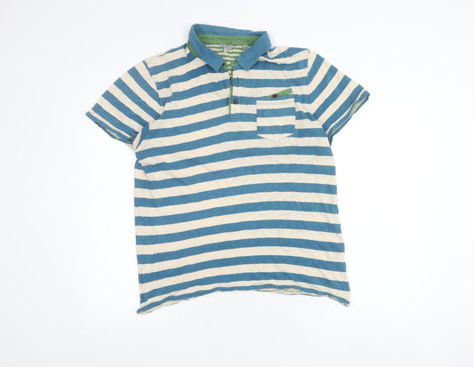 Ted Baker Men's Blue Striped Polo Shirt Size L Cotton Casual