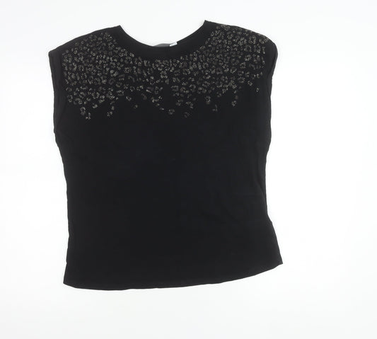 Mint Velvet Womens Black Sleeveless Rhinestone T-Shirt Size M