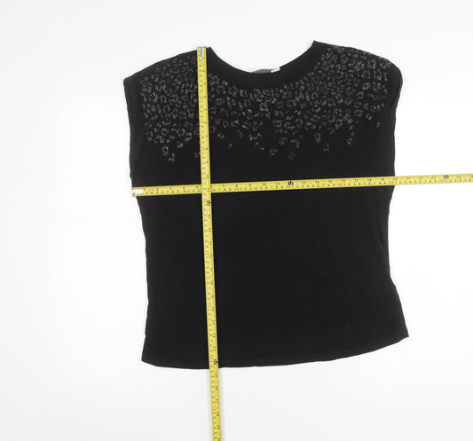 Mint Velvet Womens Black Sleeveless Rhinestone T-Shirt Size M