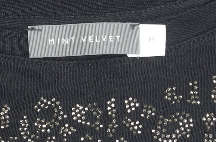 Mint Velvet Womens Black Sleeveless Rhinestone T-Shirt Size M