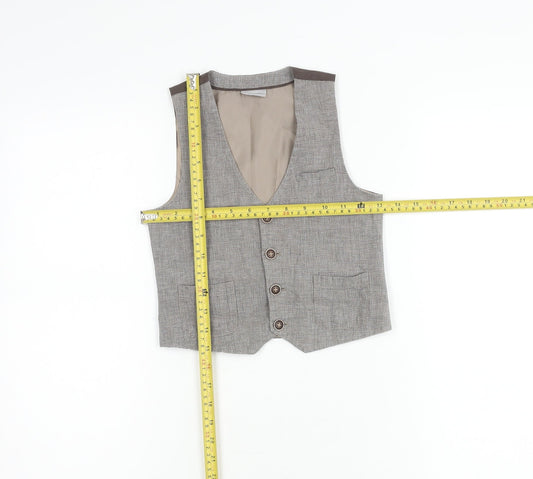 Next Boys Grey Check Linen Cotton Waistcoat 5 Years Formal Wedding