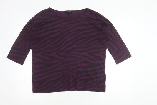 Additional front view of Jaeger Women’s Purple Animal Print T-Shirt M 3/4 Sleeve Jersey Top
