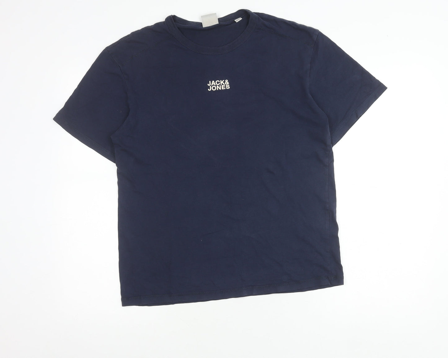 Jack & Jones Men’s Blue Cotton Crew Neck Logo T-Shirt Size M