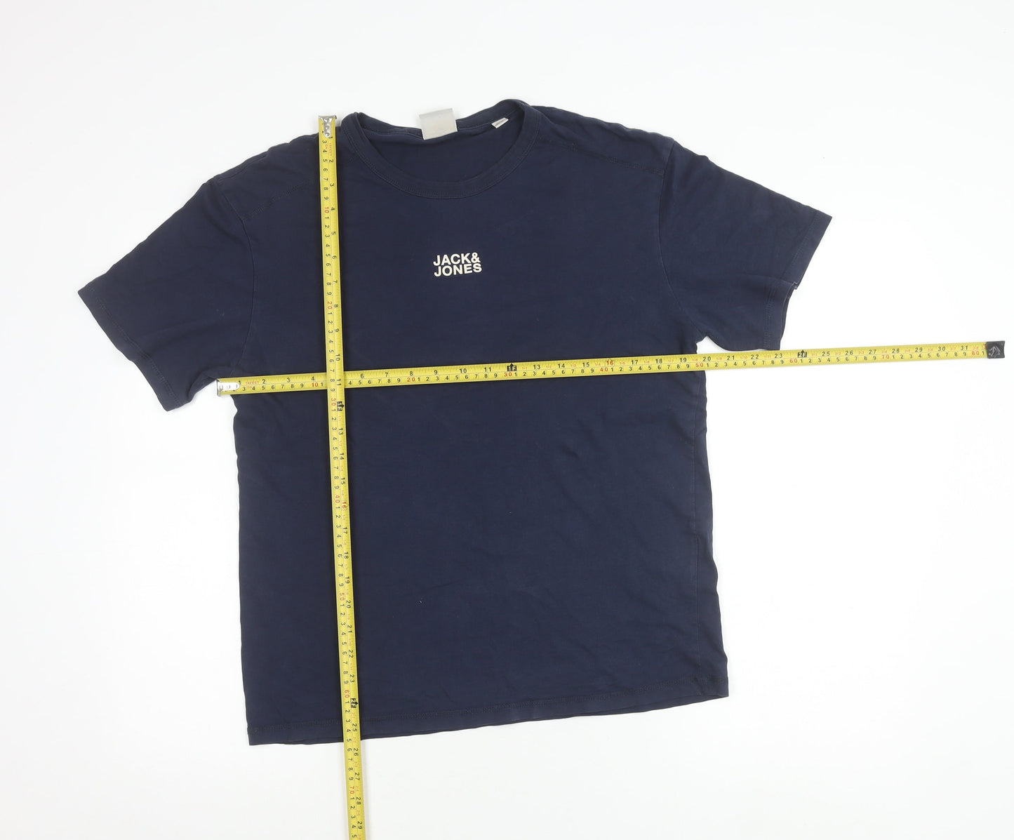 Jack & Jones Men’s Blue Cotton Crew Neck Logo T-Shirt Size M