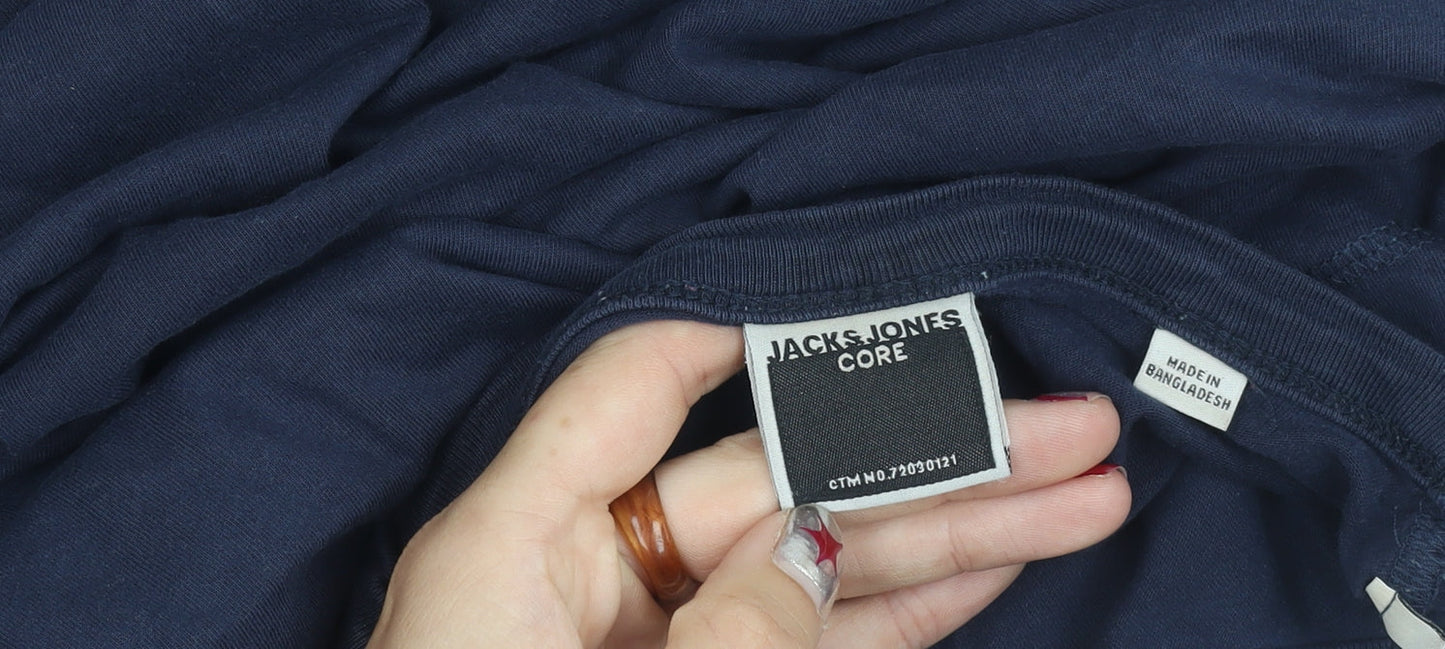 Jack & Jones Men’s Blue Cotton Crew Neck Logo T-Shirt Size M