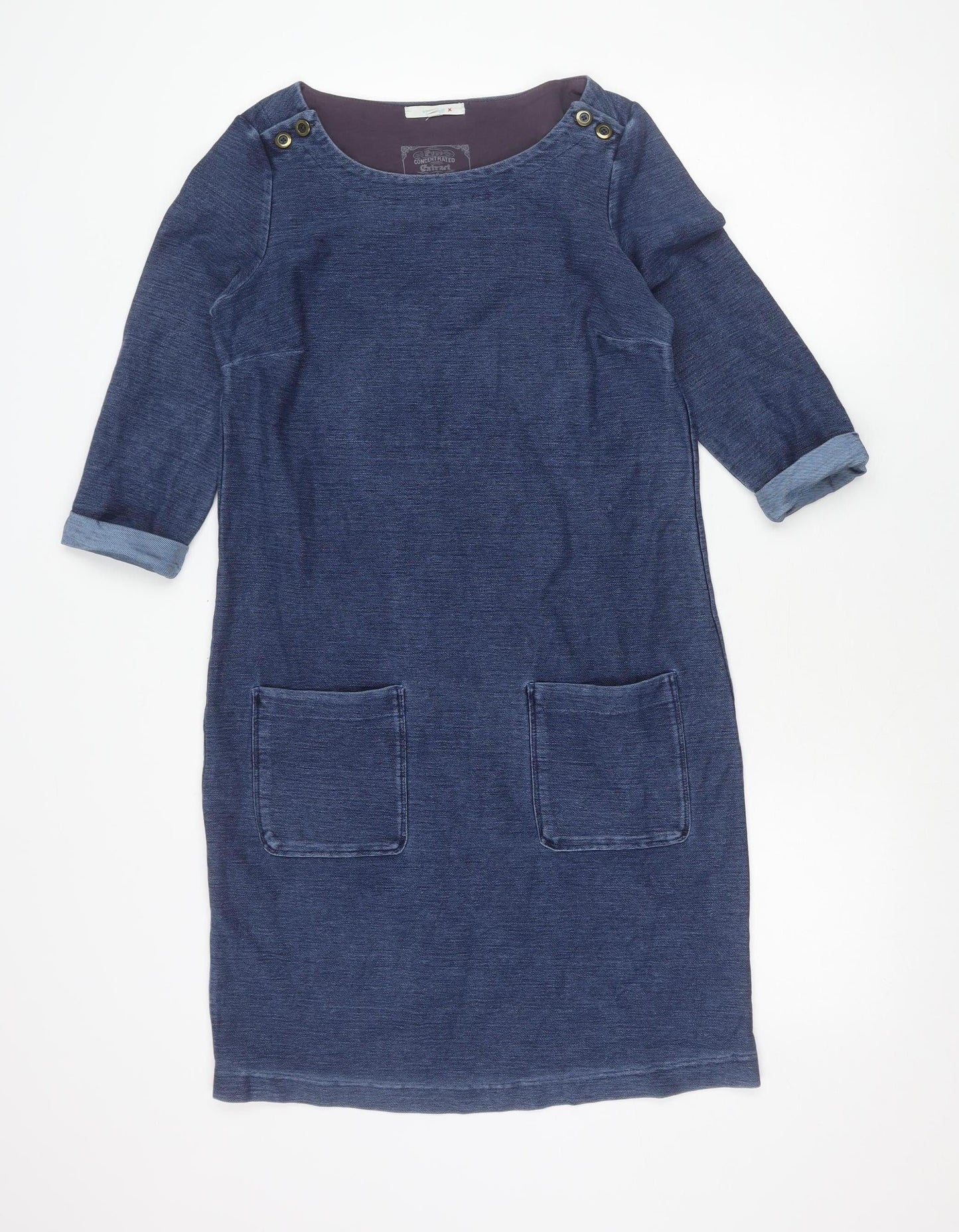 White Stuff Women’s Blue Shift Dress Size 10 3/4 Sleeve Cotton Blend