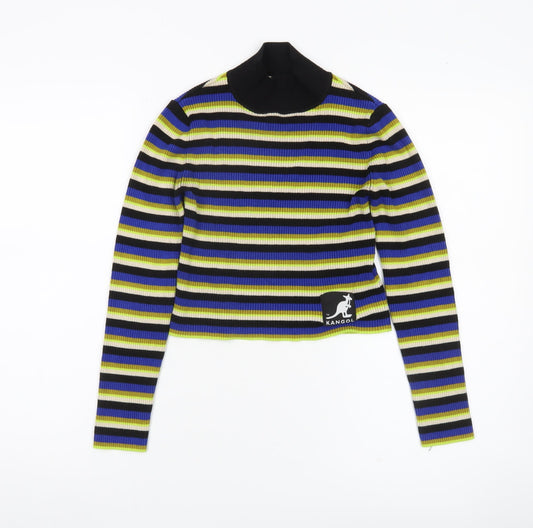 Kangol x H&M Womens Multicoloured Stripe Mock Neck Knit Jumper Size S