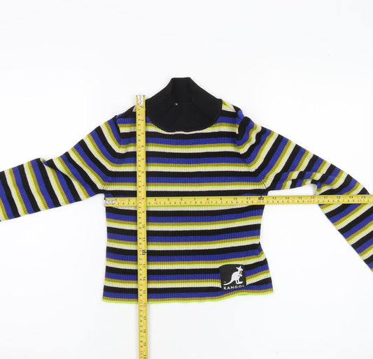 Kangol x H&M Womens Multicoloured Stripe Mock Neck Knit Jumper Size S