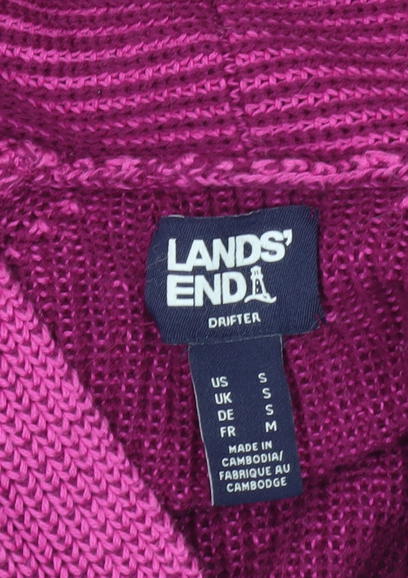 Lands' End Women's Pink Cotton Open Cardigan Size S Knit Long Sleeve