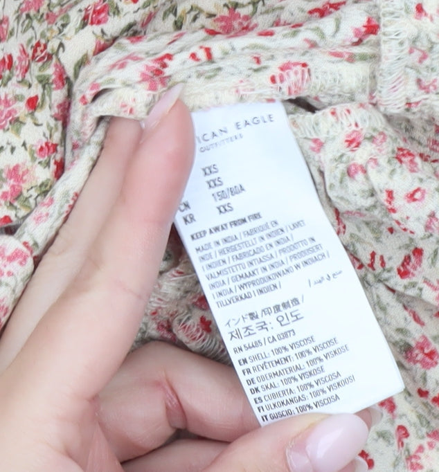 American Eagle Womens Multicoloured Floral Tunic Blouse XXS Viscose