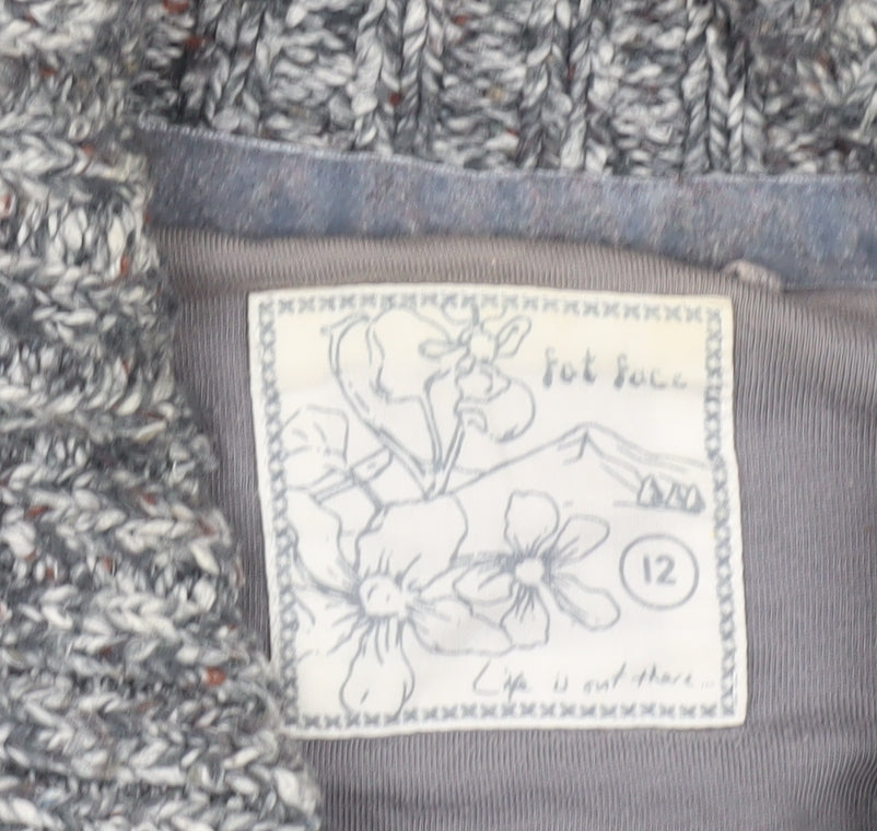 Fat Face Women’s Grey Chunky Knit Collared Cardigan Size 12
