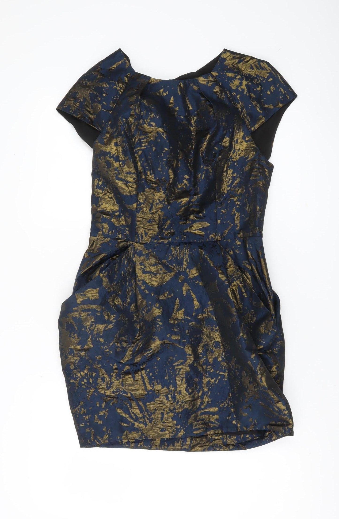 AllSaints Womens Blue Gold Sheath Short Dress UK 10 Party Cocktail