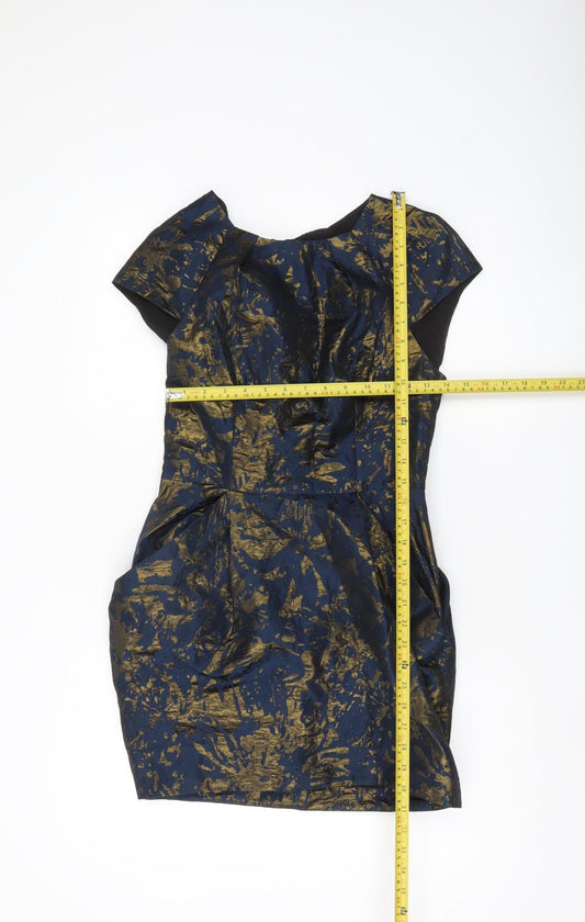 AllSaints Womens Blue Gold Sheath Short Dress UK 10 Party Cocktail
