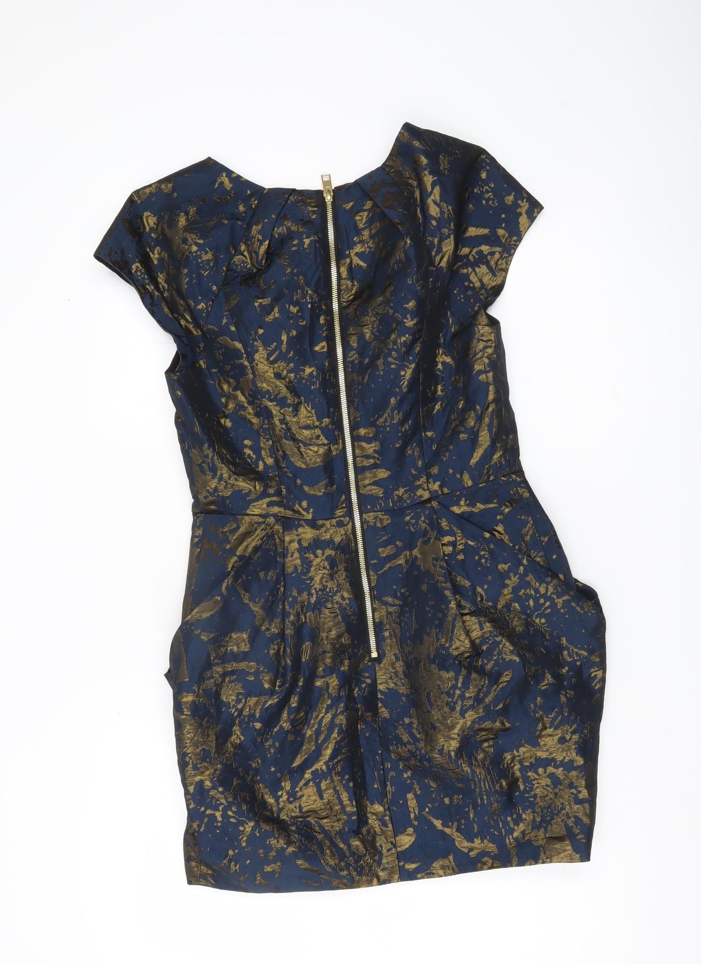 AllSaints Womens Blue Gold Sheath Short Dress UK 10 Party Cocktail