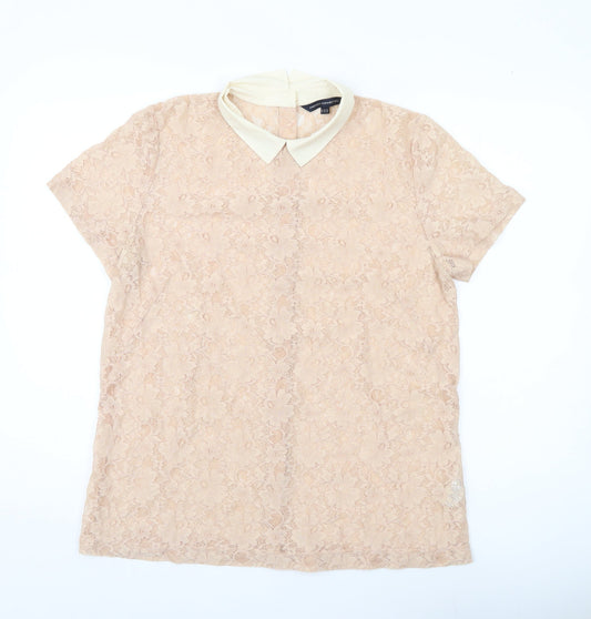 Additional front view of French Connection Women’s Beige Lace Collared Blouse, size UK 14