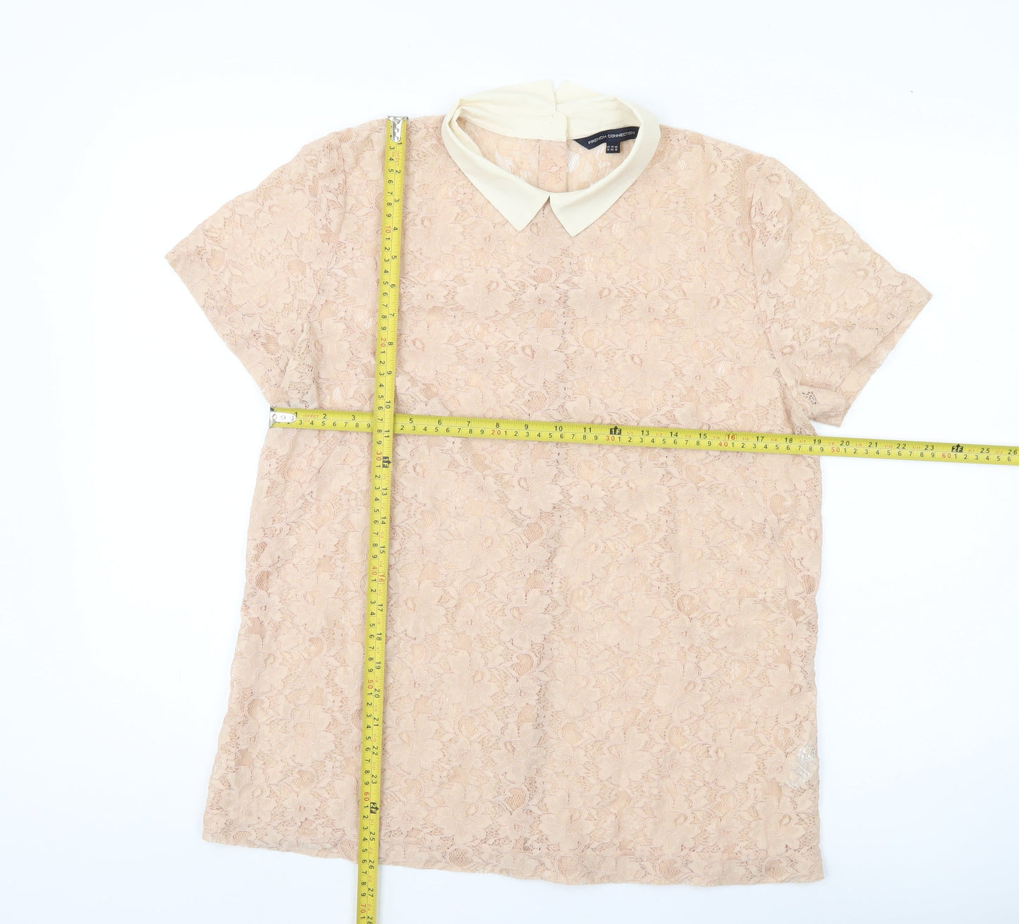 French Connection Women’s Beige Lace Collared Blouse Size 14