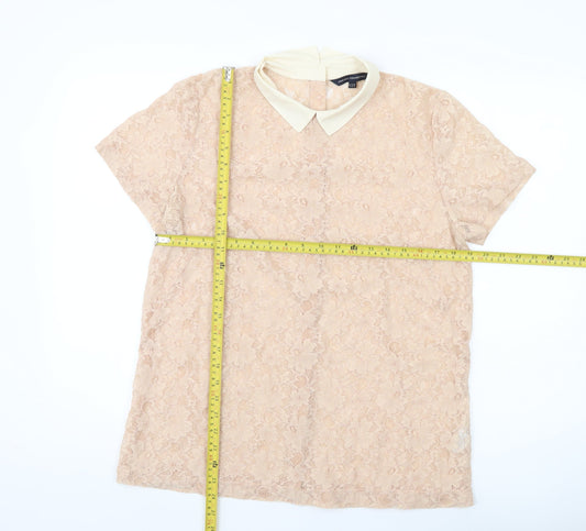 French Connection Women’s Beige Lace Collared Blouse Size 14