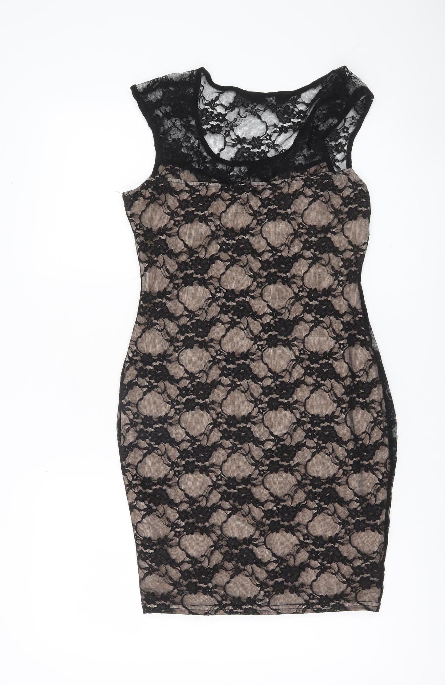 Jane Norman Women’s Black Lace Bodycon Dress Size 12 Sleeveless Partywear
